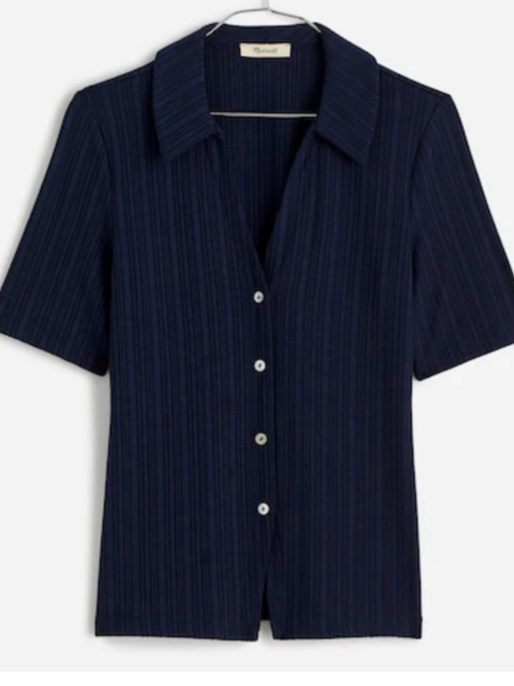 Madewell Cutaway Navy Short-Sleeve Ribbed Button-Down Polo Shirt
